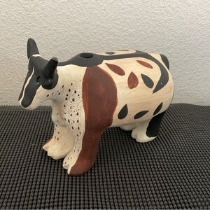 Zuni Artistic Cow Sculpture in Black, Brown, and Cream. Zuni Cow Ceramic MMA BMA
